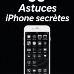 Femme utilisant un iPhone avec des astuces affichées à l'écran