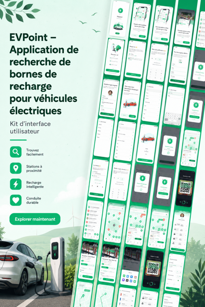 Capture d'écran de l'application de localisation de bornes de recharge pour voitures électriques