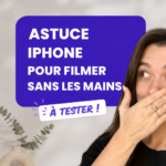 Une femme filme avec son iPhone sans utiliser ses mains, illustrant la technique mains libres.