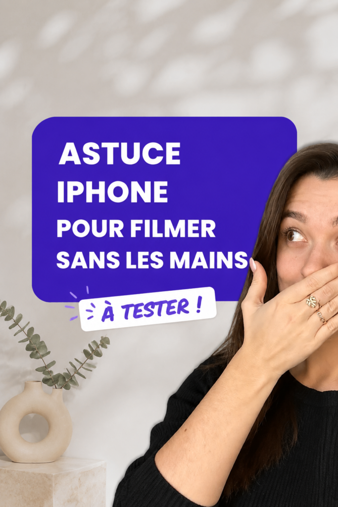 Une femme filme avec son iPhone sans utiliser ses mains, illustrant la technique mains libres.