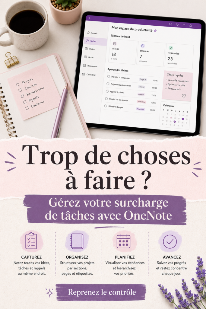 Femme utilisant OneNote sur son ordinateur pour gérer ses tâches.