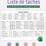 Un écran d'ordinateur affichant un modèle de liste de tâches sur Excel, avec des colonnes pour les tâches et les dates.
