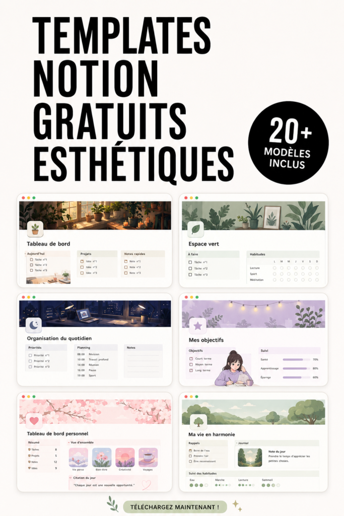 Modèle Notion élégant et coloré sur un écran d'ordinateur