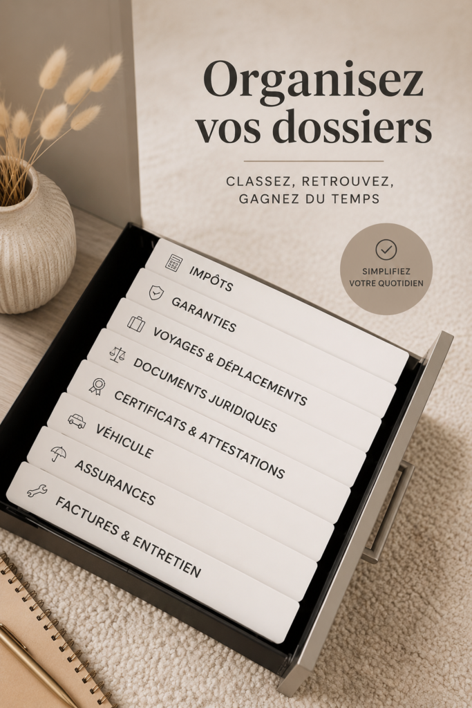 Bureau bien rangé avec des fichiers organisés et des fournitures de bureau ordonnées