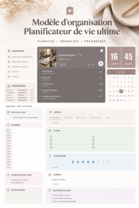 Un planner esthétique avec des designs colorés et inspirants sur une table en bois.