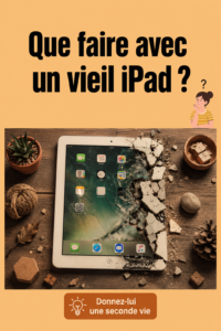 Un ancien iPad posé sur une table, avec des idées de réutilisation autour.