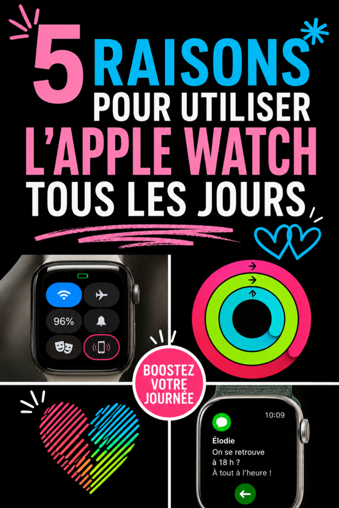 Une femme portant une Apple Watch, regardant l'écran avec intérêt.