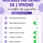 Réglages d'un iPhone montrant les paramètres à ajuster pour améliorer l'utilisation.