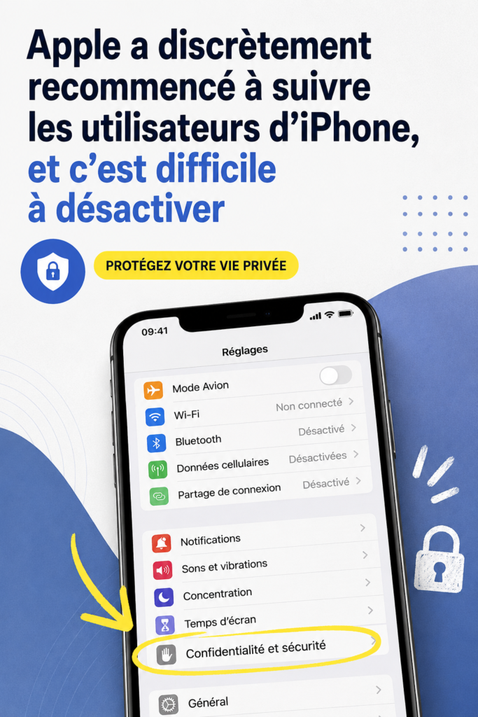 Un iPhone affichant des paramètres de confidentialité avec l'option de suivi désactivée.