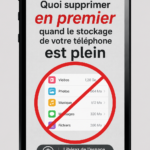 Un smartphone avec une notification de stockage plein.
