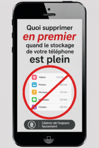 Un smartphone avec une notification de stockage plein.