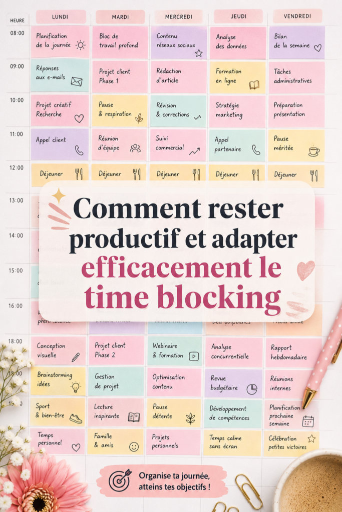 Femme organisant son emploi du temps avec des techniques de time blocking
