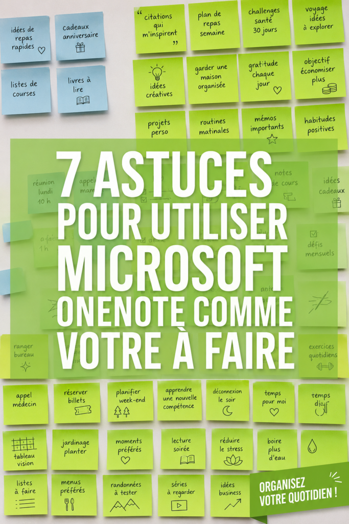 Capture d'écran de Microsoft OneNote montrant une liste de tâches organisée et colorée.