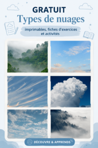 Illustration de différents types de nuages, incluant cumulus et cirrus.