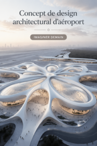 Vue d'ensemble d'un aéroport moderne avec une architecture innovante.