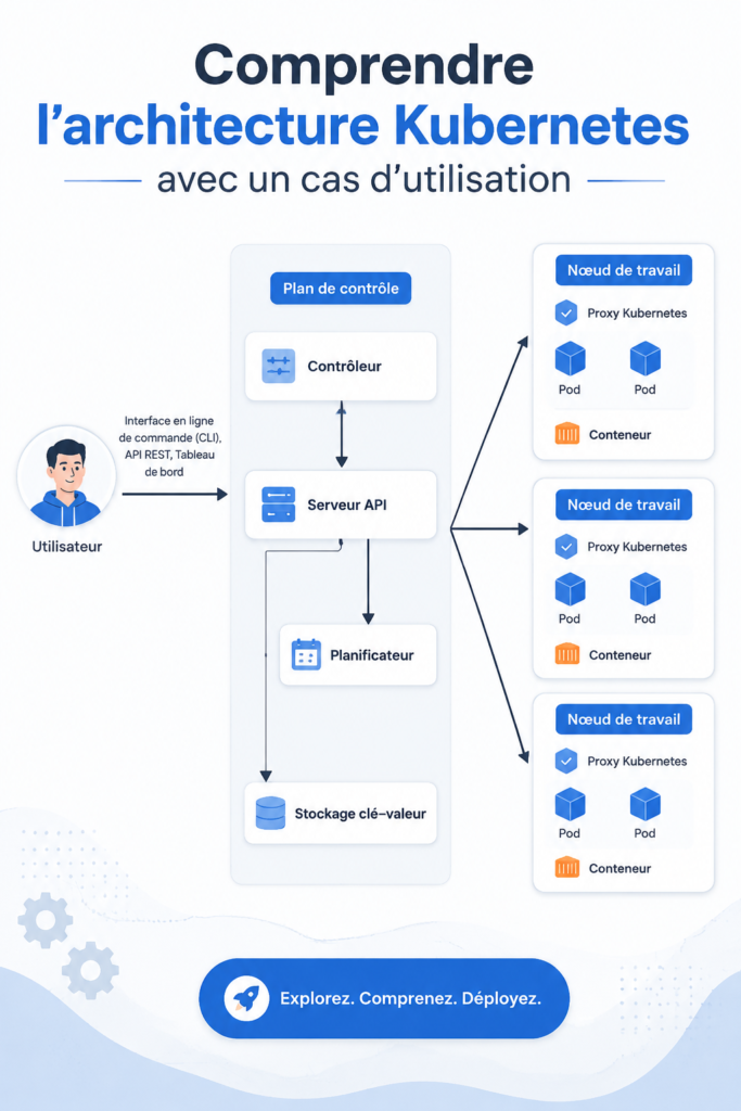 Schéma d'architecture Kubernetes illustrant ses composants clave