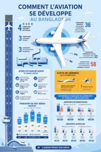 Image illustrant le développement de l'aviation au Bangladesh avec un avion en vol
