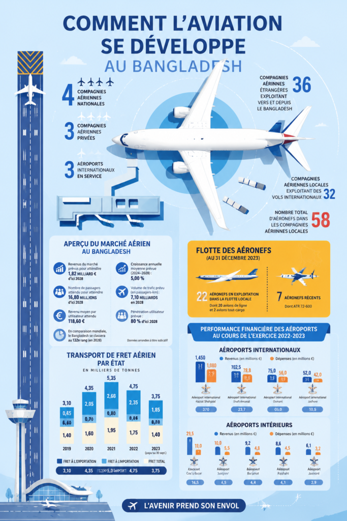 Image illustrant le développement de l'aviation au Bangladesh avec un avion en vol