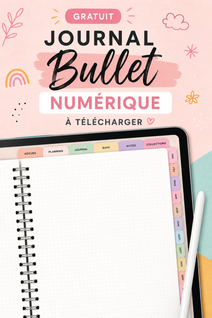 Capture d'écran d'un bullet journal numérique bien organisé sur une tablette.