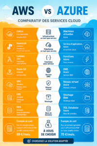 Illustration comparant AWS et Azure dans le monde du cloud computing.