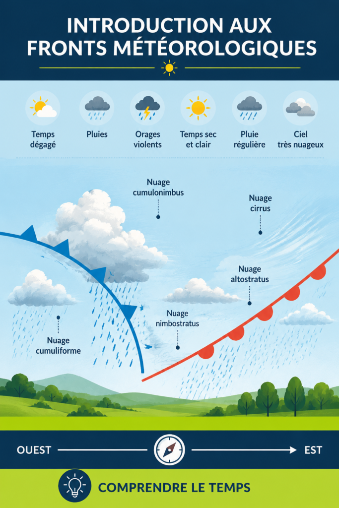 Illustration des différents types de fronts météorologiques et leurs effets sur le climat