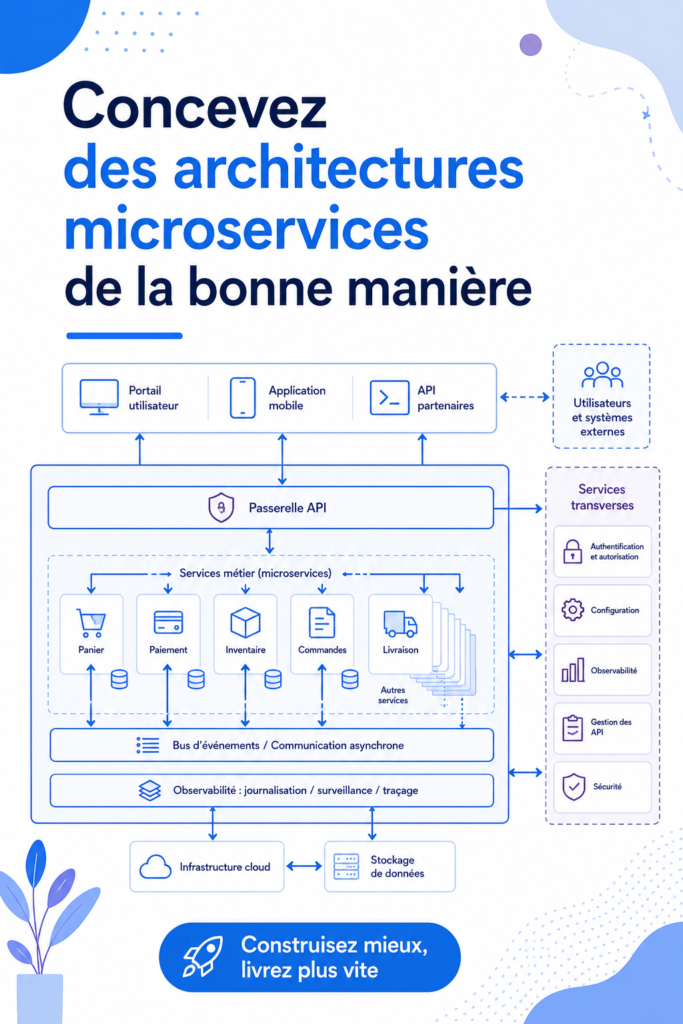 Illustration d'une architecture microservices avec des services interconnectés