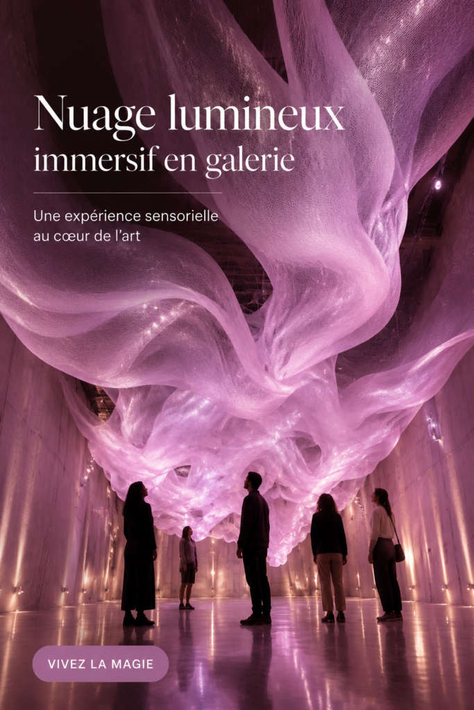 Installation immersive de lumière dans une galerie d'art, offrant une expérience sensorielle unique.