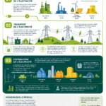 Image illustrant le fonctionnement du réseau électrique avec des centrales et des lignes électriques.
