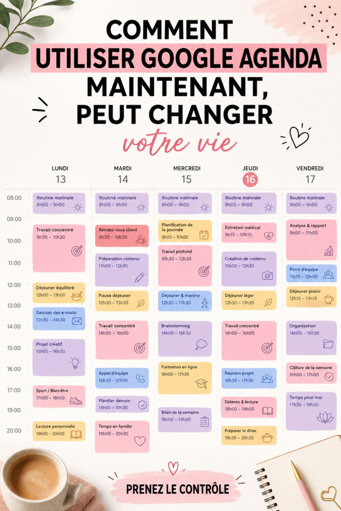 Une femme utilisant Google Calendar sur son ordinateur pour planifier sa semaine