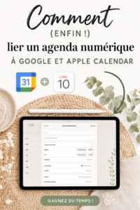 Capture d'écran montrant un planner numérique lié à Google et Apple Calendar