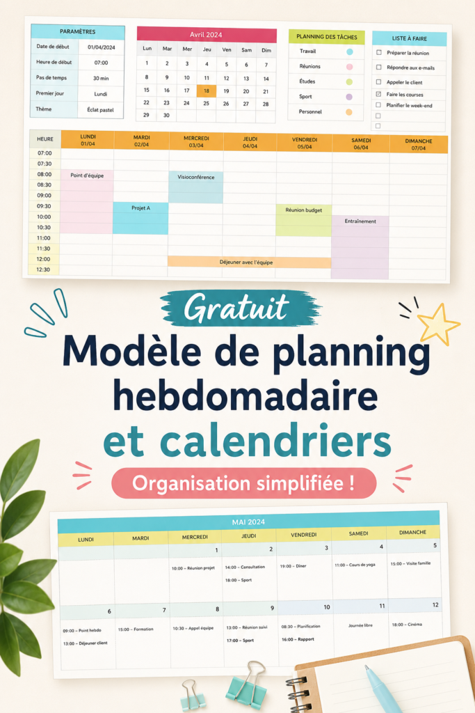 Modèle d'emploi du temps hebdomadaire sur Google Sheets