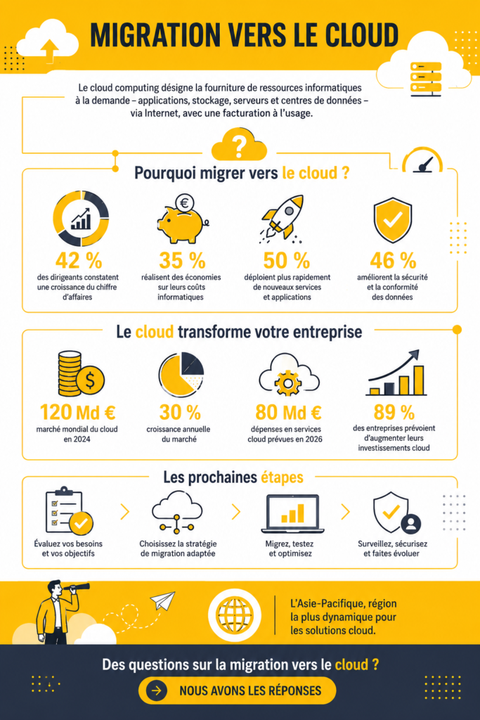 Femme utilisant un ordinateur portable pour des questions sur la migration vers le cloud.