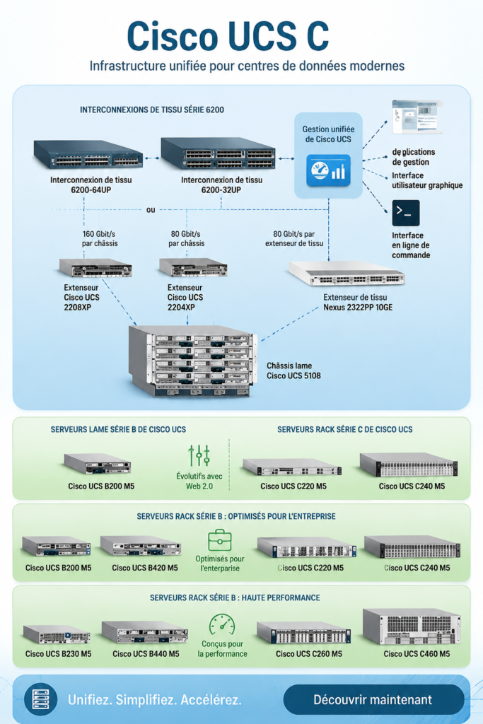 Serveurs Cisco UCS C-Series configurés dans un data center moderne.