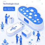 Représentation graphique d'un serveur isométrique en technologie cloud.