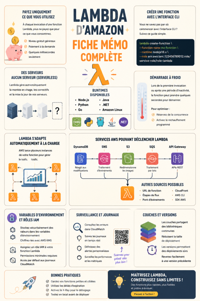 Aperçu de l'interface AWS Lambda avec des exemples de fonctions.
