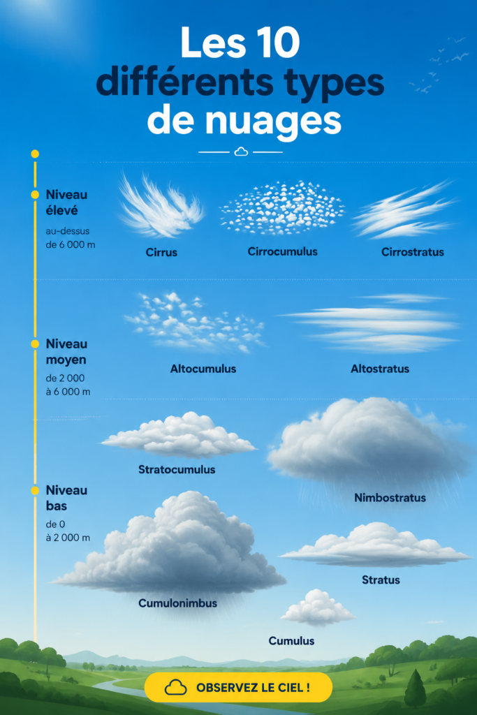Ciel bleu avec différents types de nuages visibles
