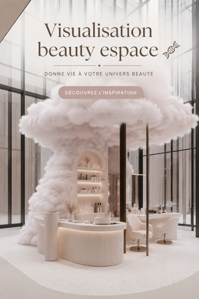 Un espace beauté harmonieux avec des rangements et des produits bien agencés.