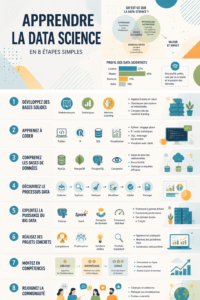 Infographie sur l'apprentissage de la science des données avec des étapes pratiques