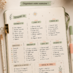 Exemple de bullet journal avec une planification hebdomadaire organisée et colorée.