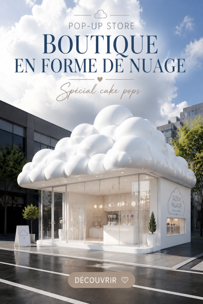 Boutique éphémère de cake pops en forme de nuage avec des créations colorées et ludiques