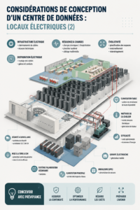 Schéma d'une salle électrique dans un data center avec équipements clés