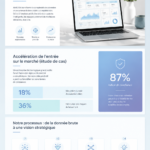 Un plan de travail avec un ordinateur et un pitch deck ouvert, illustrant la préparation d'une présentation.