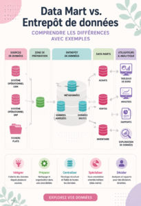 Illustration montrant la distinction entre un data mart et un data warehouse