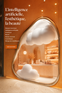 Visuel de produits de beauté intégrant des éléments technologiques liés à l'IA.