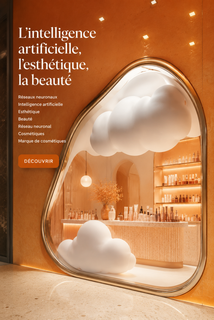 Visuel de produits de beauté intégrant des éléments technologiques liés à l'IA.