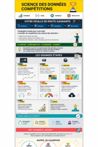 Infographie colorée illustrant les étapes de la Data Science