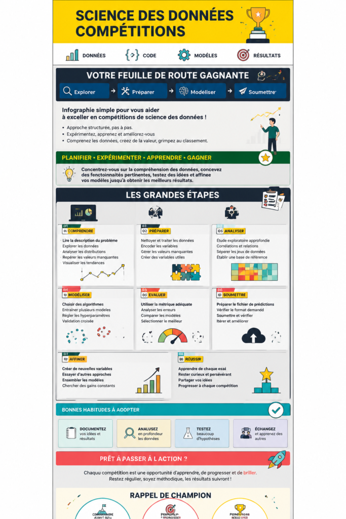 Infographie colorée illustrant les étapes de la Data Science