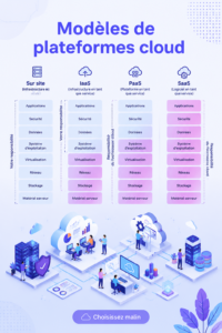 Illustration représentant les différents modèles de plateformes cloud.