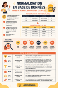 Illustration d'un graphique montrant la normalisation dans les systèmes de gestion de bases de données.