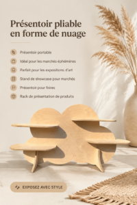 Vue d'un stand de marché pliant bien aménagé pour une exposition de produits artisanaux.